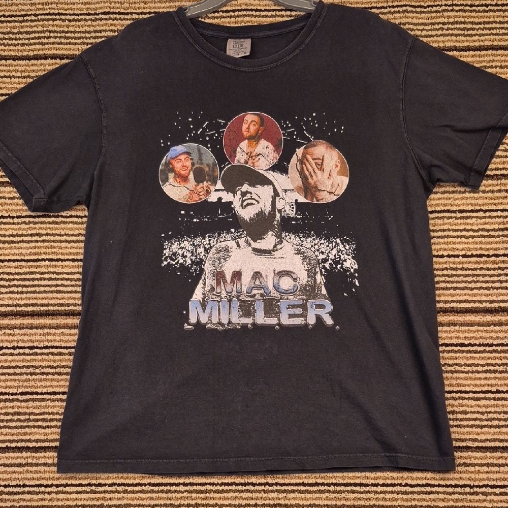 MAC MILLER Rapper Dark Grey Comfort Colors Cotton L Mens T Shirt‎ Rap Fade RARE